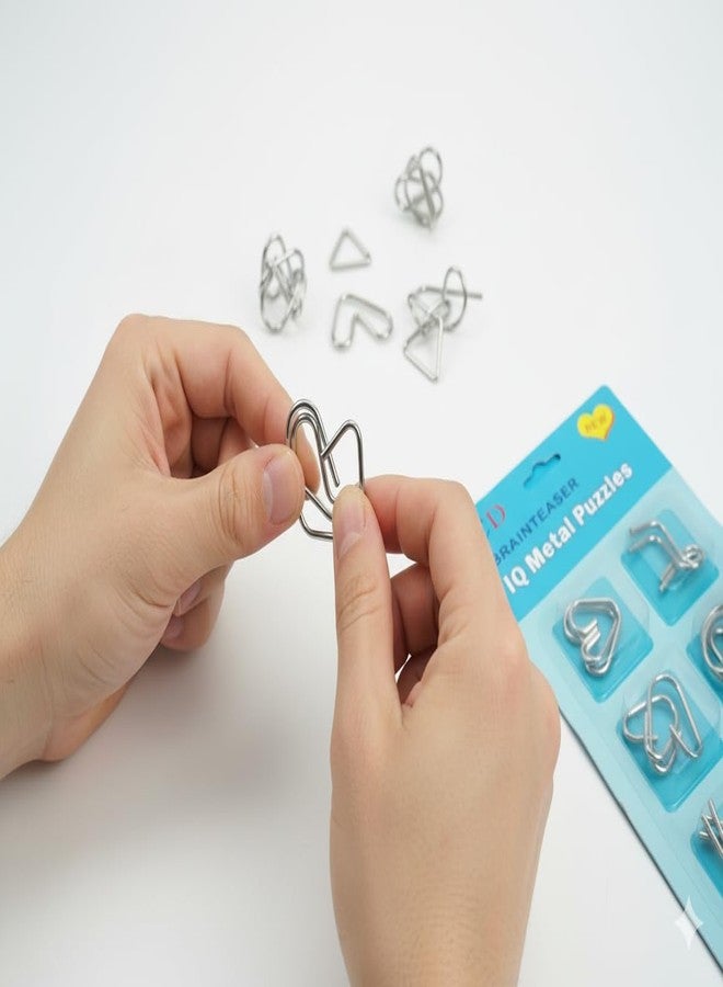 Manos Metal Brain Teaser IQ Puzzle Set, 6 Pieces, Silver Pack of 1 Brain Teaser Toy - Image 2